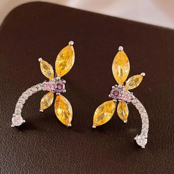 NEW Larissa Delicate Silver Plated Crystal Dragonfly Stud Earrings - Picture 4 of 5